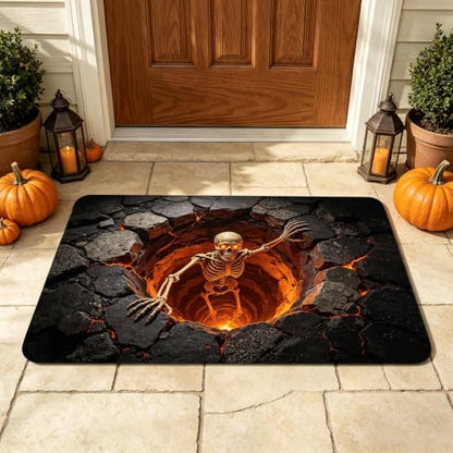 Halloween Illusion Rug 3D Skeleton Floor Mat for Front Door Indoor Outdoor - 3'11" x 2'8" Variation A