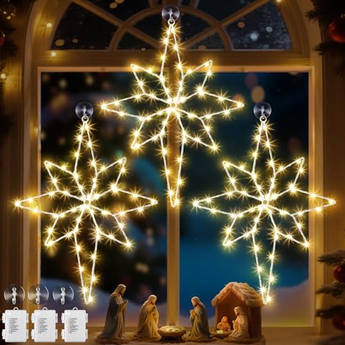 24 Inch Christmas Star Window Light Decorations with Timer - Bethlehem LED Silhouette Lights