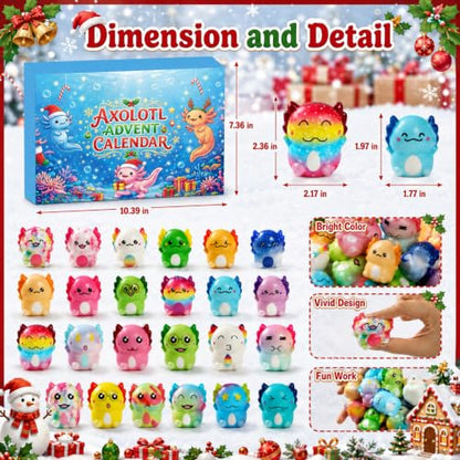 Blue Axolotl Squishy Advent Calendar 2026 - 24 Soft Slow-Rising Toys Christmas Countdown