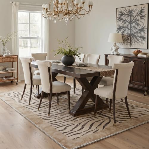 Beige and Brown Zebra Rug 9x12 Animal Print Washable Area Rug for Living Room Bedroom