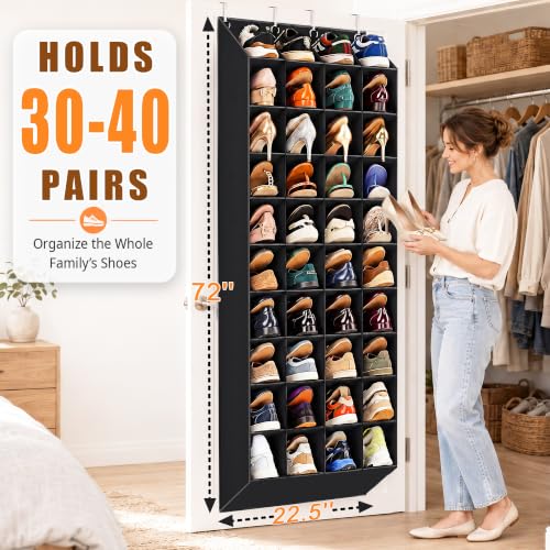 Black Over-the-Door Shoe Organizer 40 Pockets 10-Tier Shoe Rack