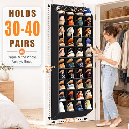 Black Over-the-Door Shoe Organizer 40 Pockets 10-Tier Shoe Rack