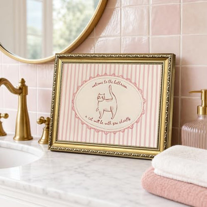 Bathroom Wall Art Sign - Welcome to the Bathroom Cat Decor Framed 16x12 D