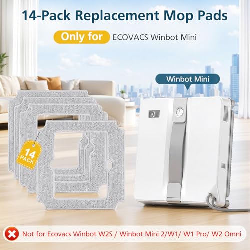 14 Pack Replacement Microfiber Mop Pads for ECOVACS WINBOT Mini Window Cleaning Robot - Variation of WINBOT Mini Mop Pads