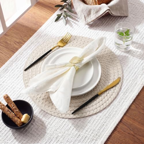 24 Pcs 13 Inch Round Woven Placemat Set - Boho Charger, Beige/Natural