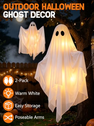 Halloween Ghost Decorations Outdoor Hanging Swing Ghost with LED Lights - 47 Inches, 2 Pack (Variation: Hanging-Ghosts)