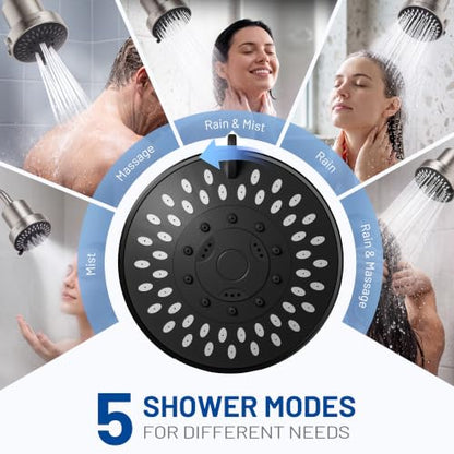High Pressure 4-Inch Filtered Shower Head with 5 Spray Settings - Brushed Nickel