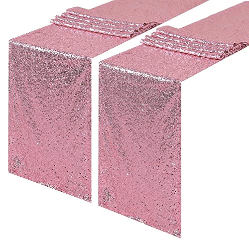 Pink Sequin Table Runner 12x72 Inches Pack of 2 Sparkly Party Decor