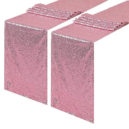Pink Sequin Table Runner 12x72 Inches Pack of 2 Sparkly Party Decor