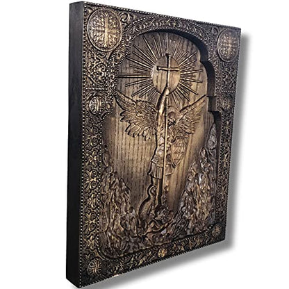 Handcrafted Wooden Christian Icon - Archangel Michael Religious Decor Gift