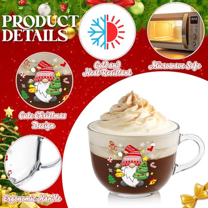 6 Pcs Christmas Glass Coffee Mugs Set - Multi Style Holiday Drinkware