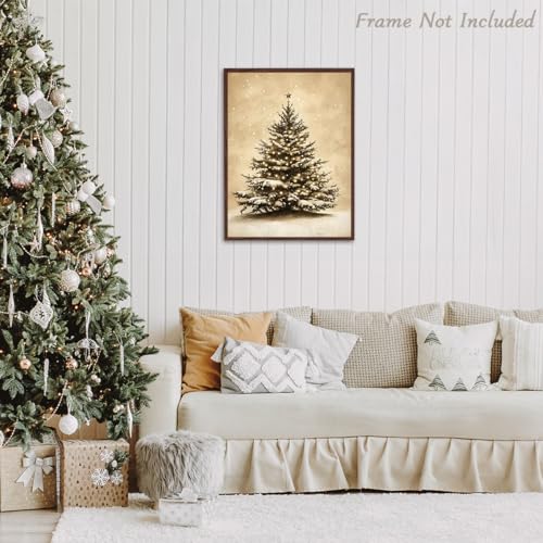 Vintage Christmas Tree Canvas Wall Art - Rustic Xmas Tree Unframed 12x16