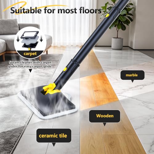 10-in-1 Steam Mop with Detachable Handheld Cleaner - Warm Gray & Yellow