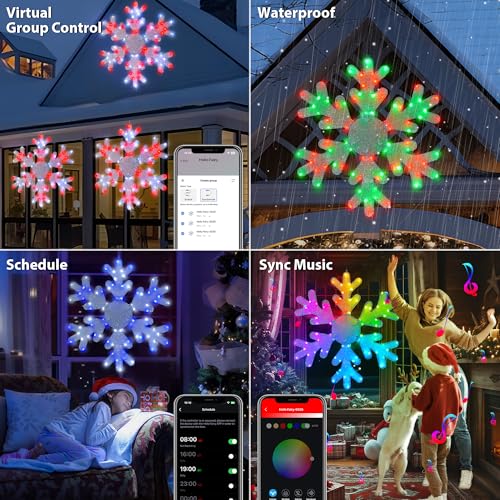 36 Inch Outdoor Smart Snowflake Christmas Lights App Control IP44 Waterproof