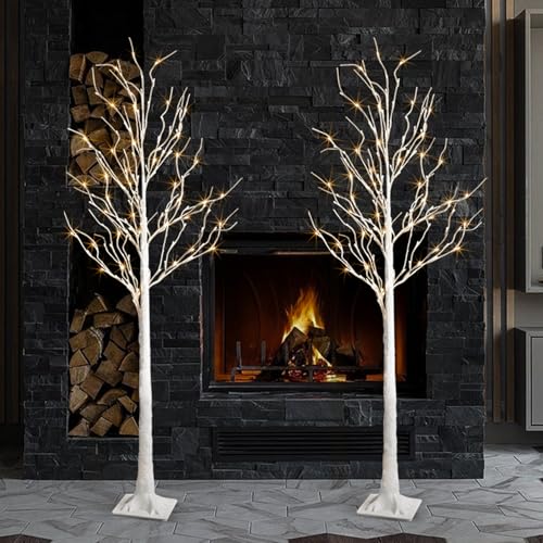 6+6FT Prelit Birch Tree Lights Set - Twinkling LED Christmas Tree Decor