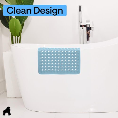 GORILLA GRIP Patented Square Shower Stall Mat, Small Bathtub Floor Mats for Stand Up Showers with Suction Cups and Drainage Holes, Machine Washable, Soft on Feet, Bathroom Accessories 21x21 Inch, Blue