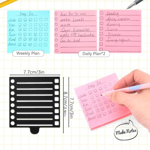 3x3 Inch Sticky Note Holder with Templates and Dispenser for Office Home and School