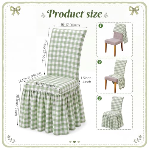 Sage Green Gingham Chair Cover with Ruffle Skirt for Dorm & Kitchen
