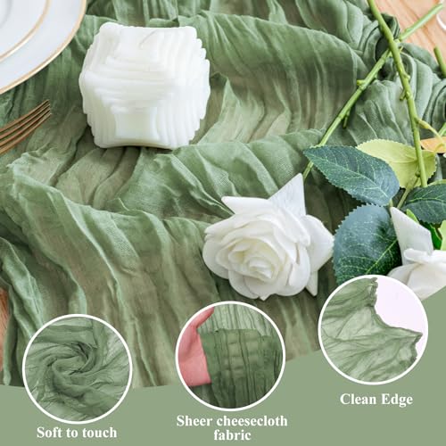 Sage Green Cheesecloth Table Runner - 10FT Boho Gauze for Weddings and Holidays - 4 Pack