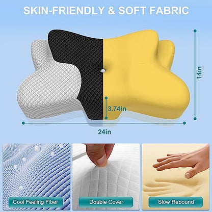 Neck Pillow, Cervical Pillow for Pain Relief, Memory Foam Pillows Sleeping, Adjustable Ergonomic Cooling Side, Back and Stomach Sleepers, Skin-friendly Design