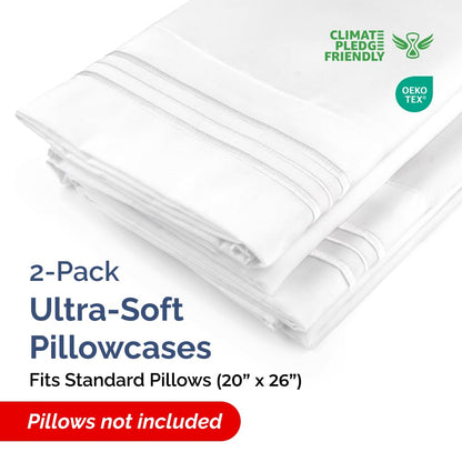 Standard Pillow Cases Set of 2 - Ultra-Soft Hotel Quality Pillowcase Covers - Comfy & Wrinkle Free - Stain and Fade Resistant - Machine Washable Pillow Protectors - 2 Piece Set - Standard Size White