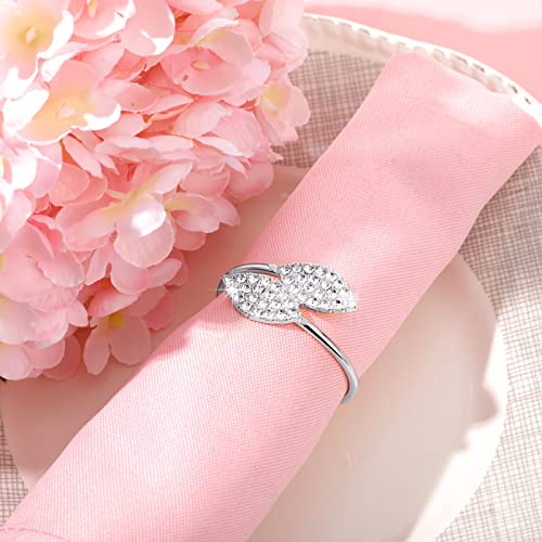 72 Pcs Silver Napkin Ring Set with Rhinestone Leaves for Fall Thanksgiving