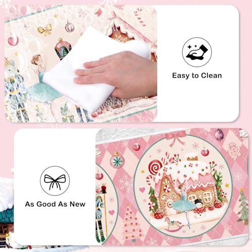 Christmas Nutcracker Kitchen Door Mats Set - Pink, Non-Slip, Washable, 16x28 & 16x47 Inches