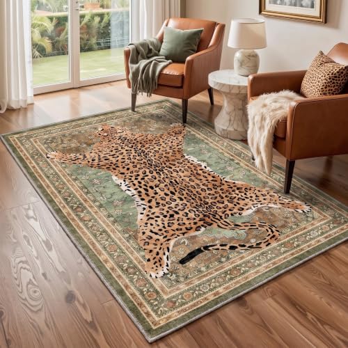Olive 2x6 Cheetah Animal Print Rug Runner for Hallway - Leopard Pattern