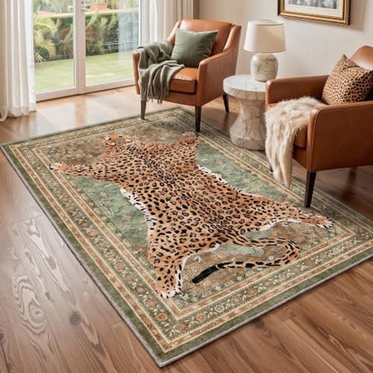 Olive 2x6 Cheetah Animal Print Rug Runner for Hallway - Leopard Pattern