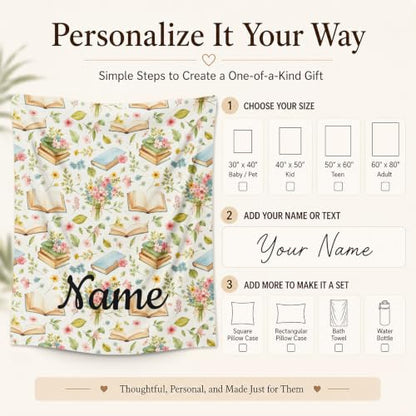 Personalized Girls Book Blanket - Green, Custom Kid Throw for Reading & Comfort