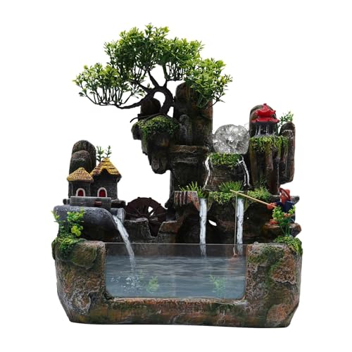 LED Desktop Fountain Waterfall Bonsai Decor with Light & Mist