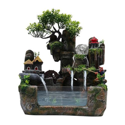 LED Desktop Fountain Waterfall Bonsai Decor with Light & Mist