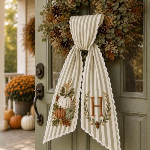 Nazenti Personalized Pumpkin Wreath Sash S1 - Monogram Fall Bow for Front Door Decor