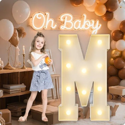 HXWEIYE Marquee Light Up Letters - 3FT Giant Baby Letter for Baby Shower & Birthday Decor | Warm White