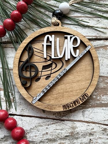 Wooden Flute Ornament for Christmas Tree - Marching Band Gift, Band Director Decor