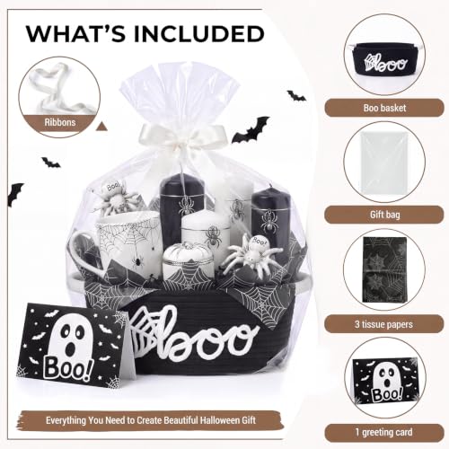 Halloween Boo Basket Tissue Paper Ribbon Card Gift Bag - Black