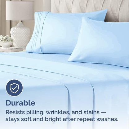 Queen Pillow Cases Set of 4 - Ultra Soft Hotel Quality Pillowcase Covers - Comfy, Cozy & Wrinkle Free - Shrink, Stain & Fade Resistant - Machine Washable Pillow Protectors - 4 Piece Set - Light Blue