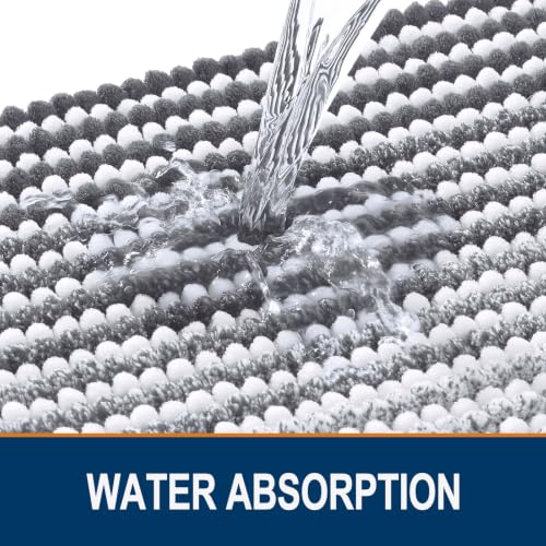 Extra Soft Chenille Bathroom Rug 30x20 Grey Striped Bath Mat - Modern & Absorbent