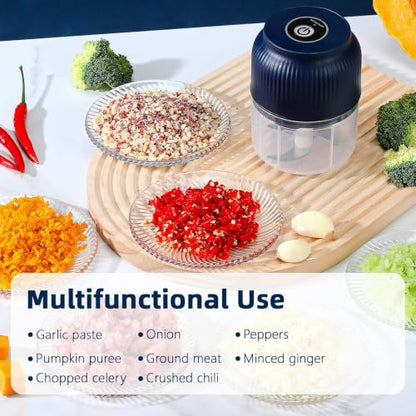 Electric Garlic Chopper 320ml USB-C Vegetable Food Processor Blue