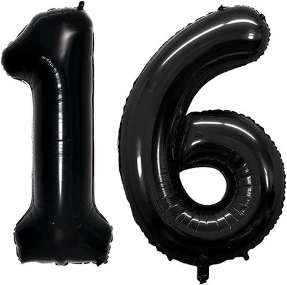 GOER Jumbo 16-Inch Foil Balloons - Sweet 16 Birthday Party Decorations | Black Helium Balloons