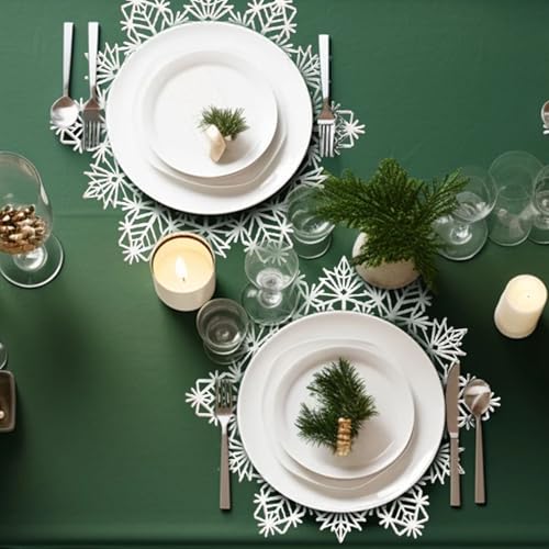 Christmas Snowflake Placemat Set of 4 - Round Vinyl Holiday Table Mats