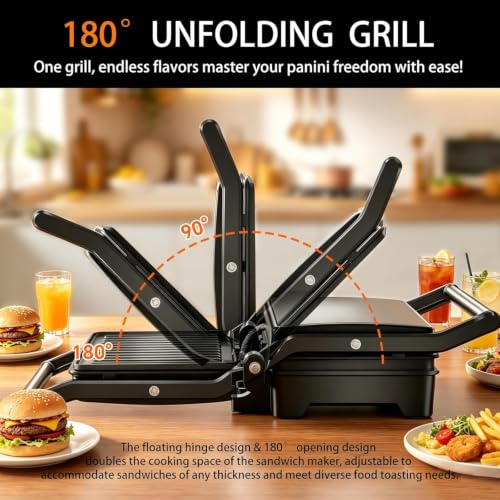 Black 3-in-1 Electric Panini Press Grill with Non-Stick Plates & Drip Tray