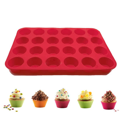 Qtopun Silicone Mini Muffin Pan, 4 Pack 24 Cups Silicone Mold Cups Baking Pan, Silicone Muffin Tins Baking Moulds-Red