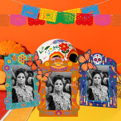 36pcs Dia De Los Muertos Irregular Shape Picture Frame Kit with Butterfly & Papel Picado