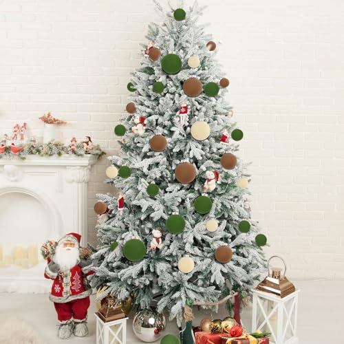 Velvet Christmas Ornaments Set - 45 Mixed Sizes in Brown Green and Off-White