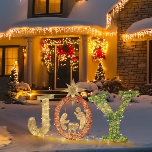 40-inch Lighted Christmas Yard Sign with 240 LED Lights and Nativity Scene