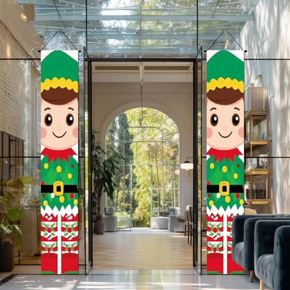 IVN Christmas Elf Porch Banner Set of 2 - ElfDesign 12x71 Inches