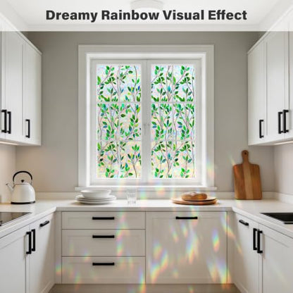 Privacy Window Film Green Leaf Pattern 17.5 x 78.7 Inch - Blurred Glass Cover