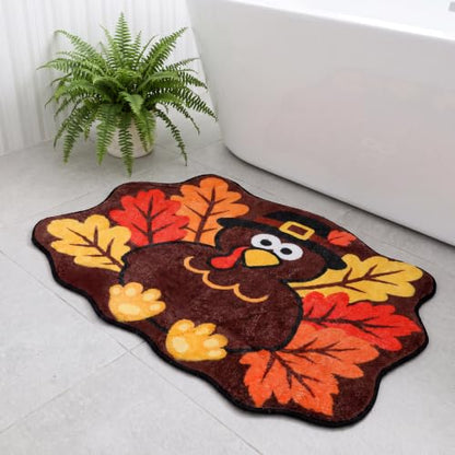 Thanksgiving Turkey Bathroom Rug Mat - Fall Decor for Kitchen & Entryway