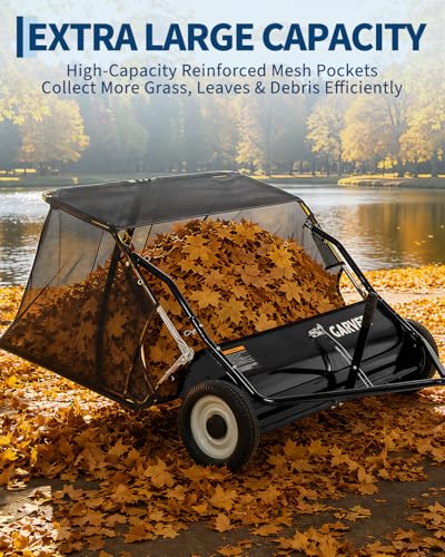 48-Inch Tow Behind Lawn Sweeper with 16 Cu.Ft Capacity and Adjustable Brush - Black